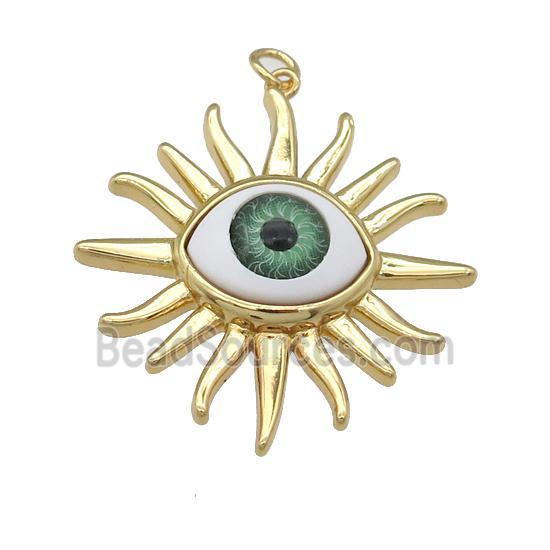 copper Evil Eye pendant, green, gold plated