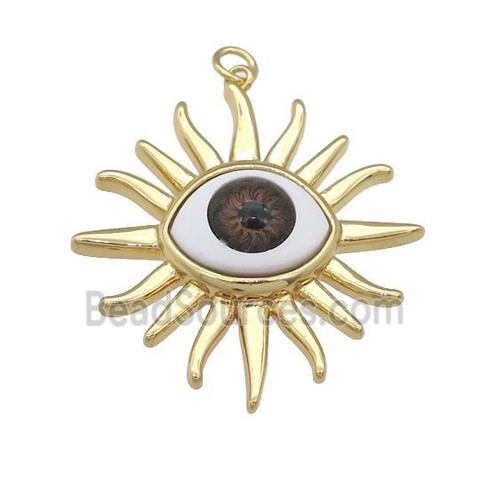 copper Evil Eye pendant, red, gold plated