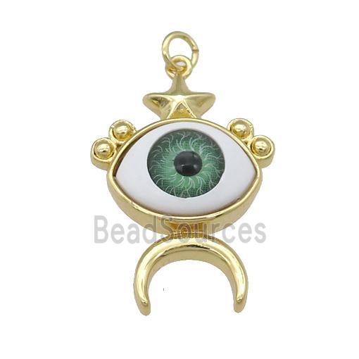 copper Evil Eye pendant, green, gold plated