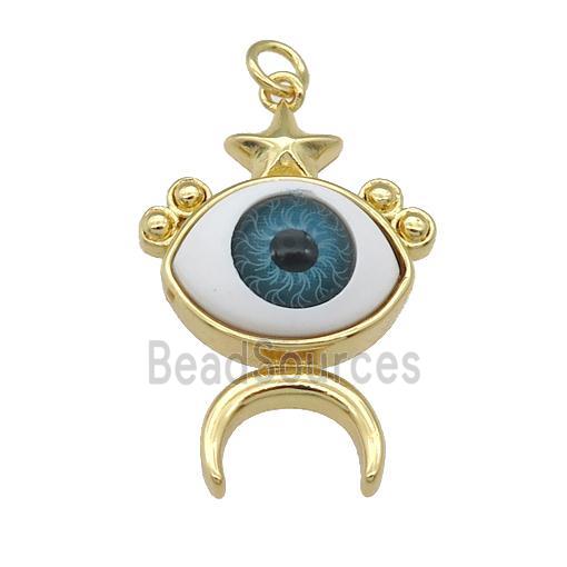 copper Evil Eye pendant, blue, gold plated