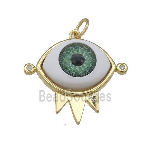 copper pendant with green Evil Eye, gold plated