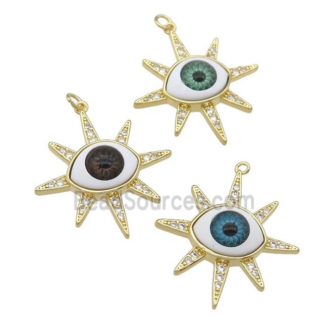 copper pendant paved zircon with Evil Eye, mixed, gold plated