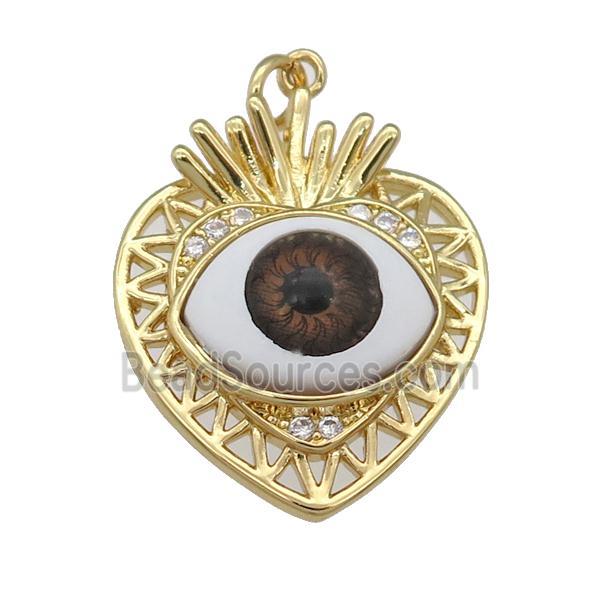 copper heart pendant paved zircon with red Evil Eye, gold plated