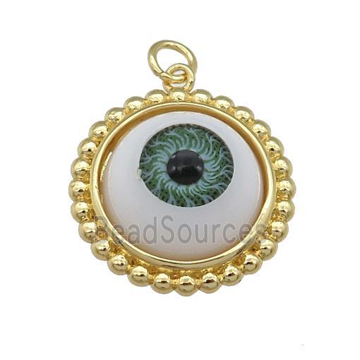 copper pendant with green Evil Eye, gold plated