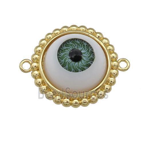 copper connector with green Evil Eye, gold plated