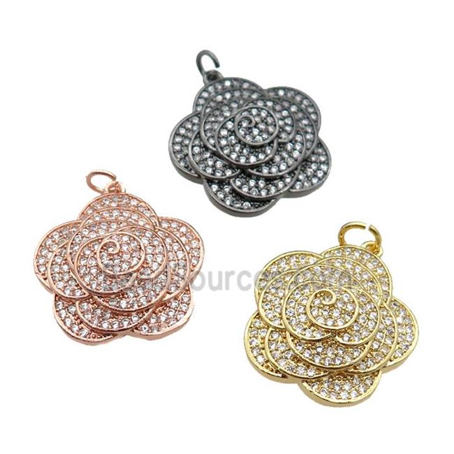 copper Flower pendant pave zircon, mixed