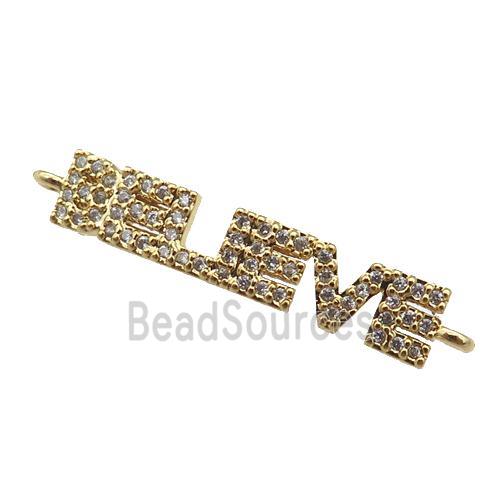 copper BELIEVE connector paved zircon, gold plated