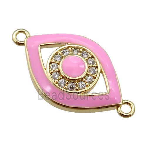 copper Eye connector paved zircon with pink enamel, gold plated