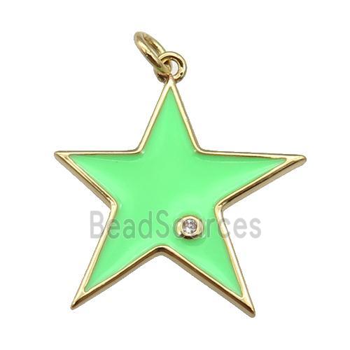 copper Star pendant with green enamel, gold plated