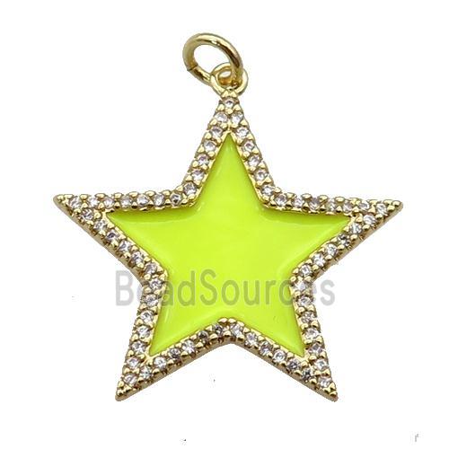 copper Star pendant paved zircon with yelow enamel, gold plated