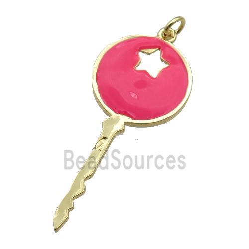 copper Key pendant with hotpink enamel, gold plated