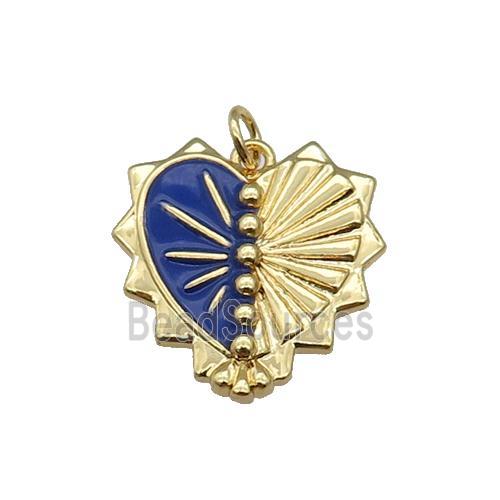 copper Heart pendant with blue enamel, gold plated