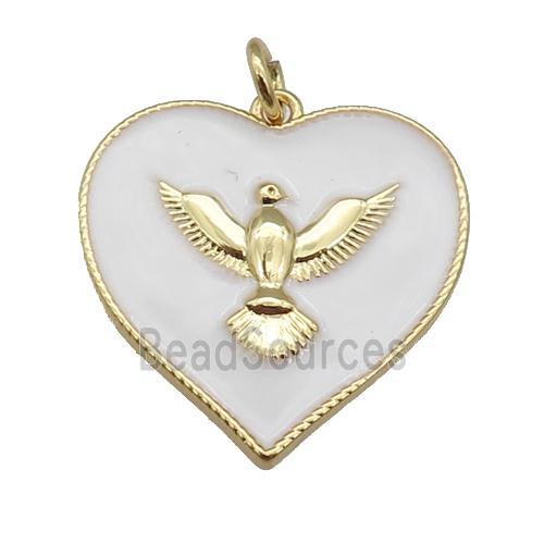 copper Heart pendant with white enamel, hawk, gold plated