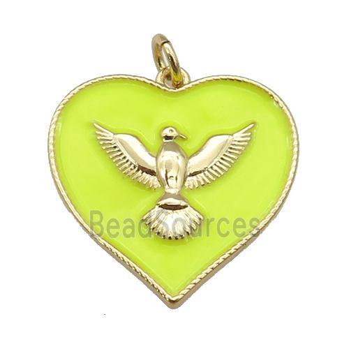 copper Heart pendant with yellow enamel, hawk, gold plated