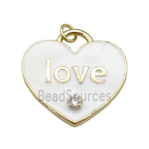 copper Heart pendant paved zircon with white enamel, LOVE, gold plated