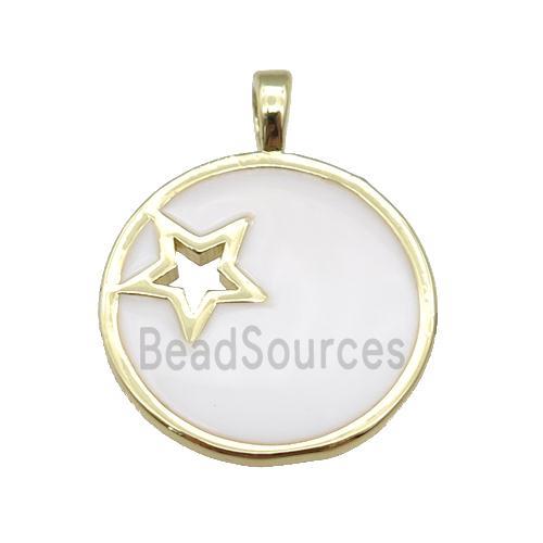 copper Circle pendant with white enamel, star, gold plated