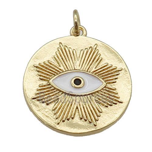 copper circle pendant with white enamel eye, gold plated