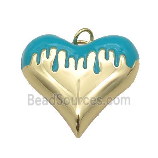 copper Heart pendant with teal enamel, gold plated