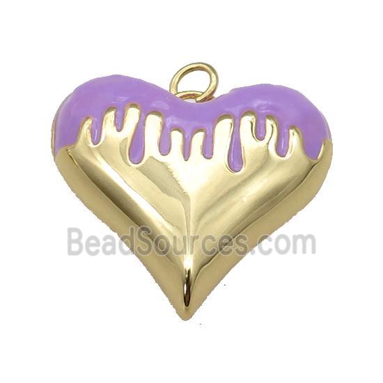 copper Heart pendant with lavender enamel, gold plated