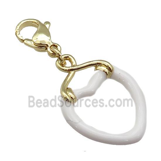 copper Lobster Clasp with white enamel heart, gold plated