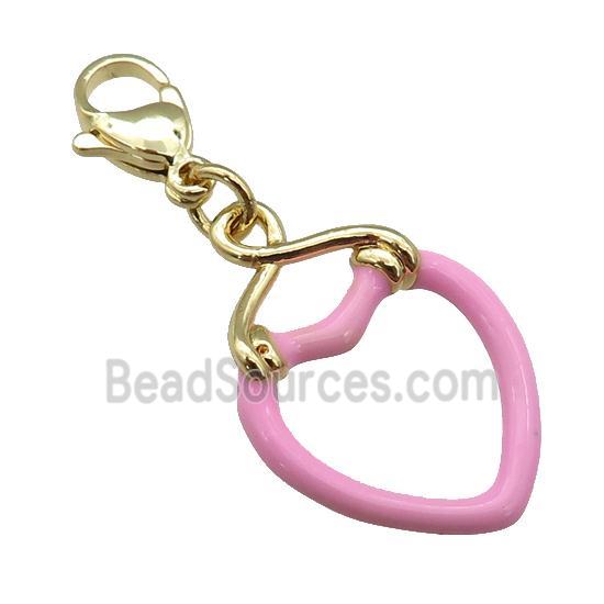 copper Lobster Clasp with pink enamel heart, gold plated