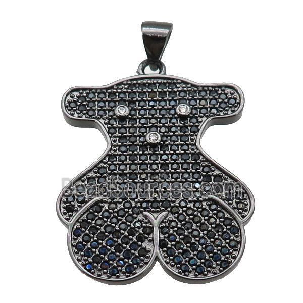 copper Bear pendant paved zircon, black plated