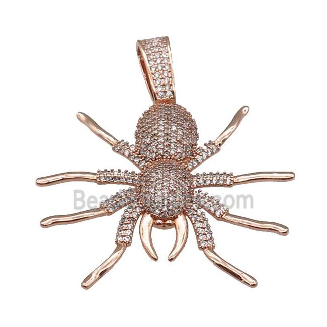 copper Spider charm pendant paved zircon, rose gold