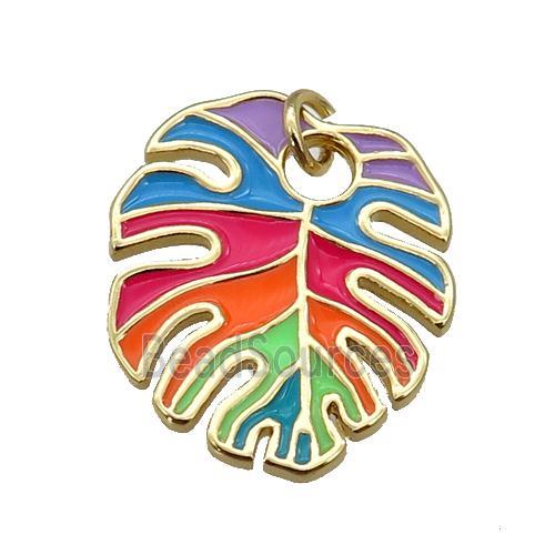 copper Leaf pendant with multicolor enamel, gold plated