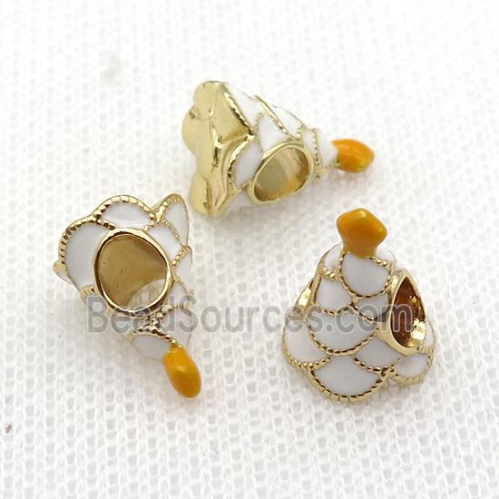 copper Christmas Tree beads with white enamel, large hole, gold plated