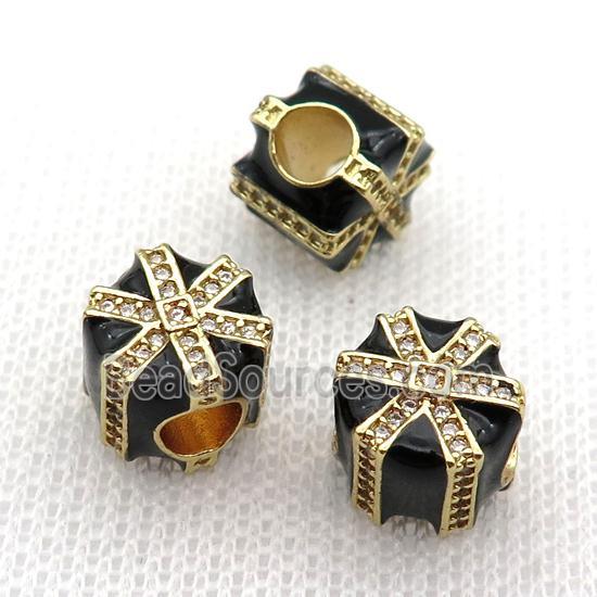 copper Christmas Candy Gift Box beads with black enamel, large hole, gold plated