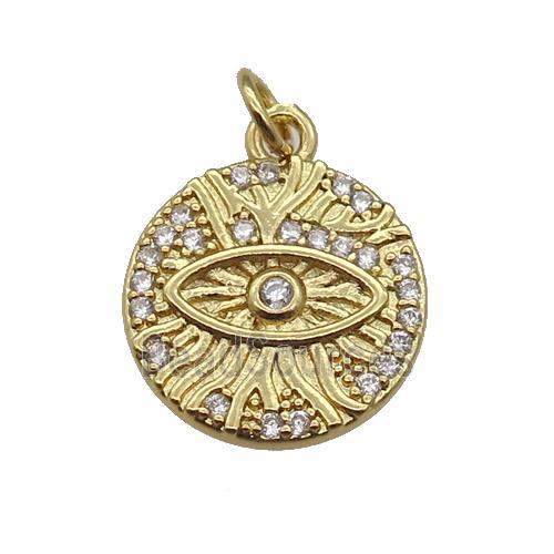 copper Circle pendant paved zircon, eye, gold plated