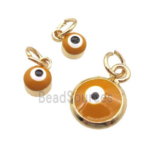 copper Evil Eye pendant with brown enamel, gold plated