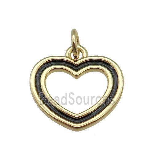 copper Heart pendant with black enamel, gold plated