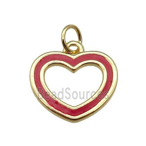 copper Heart pendant with red enamel, gold plated