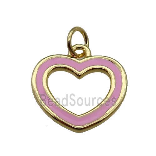 copper Heart pendant with pink enamel, gold plated