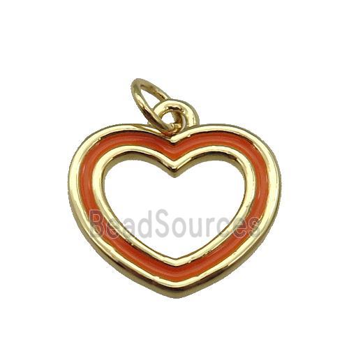 copper Heart pendant with orange enamel, gold plated