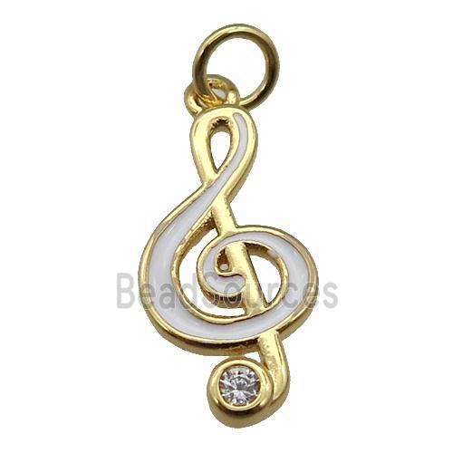 copper Treble Clef Musical Note pendant with white enamel, gold plated