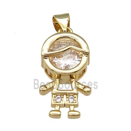 copper kid bog pendant pave zircon, gold plated