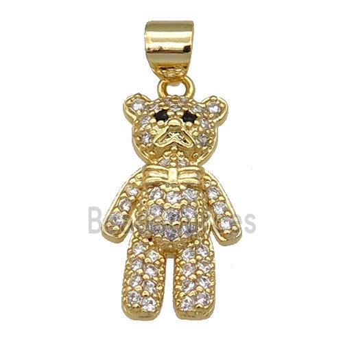 copper bear pendant pave zircon, gold plated