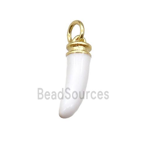 copper horn pendant with white enamel, gold plated