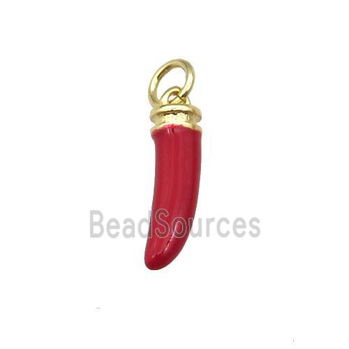 copper horn pendant with red enamel, gold plated