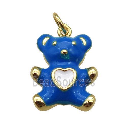 copper Bear pendant with royalblue enamel, gold plated