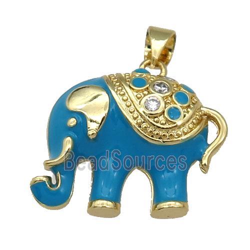 copper Elephant pendant with blue enamel, gold plated