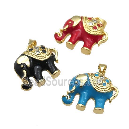 copper Elephant pendant with enamel, gold plated, mixed