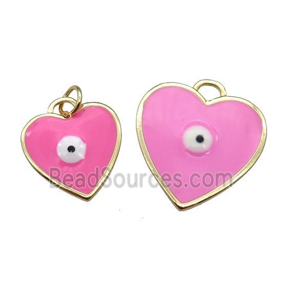 copper Heart pendant with pink enamel, evil eye, gold plated