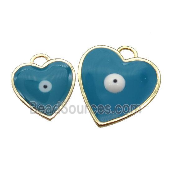 copper Heart pendant with teal enamel, evil eye, gold plated