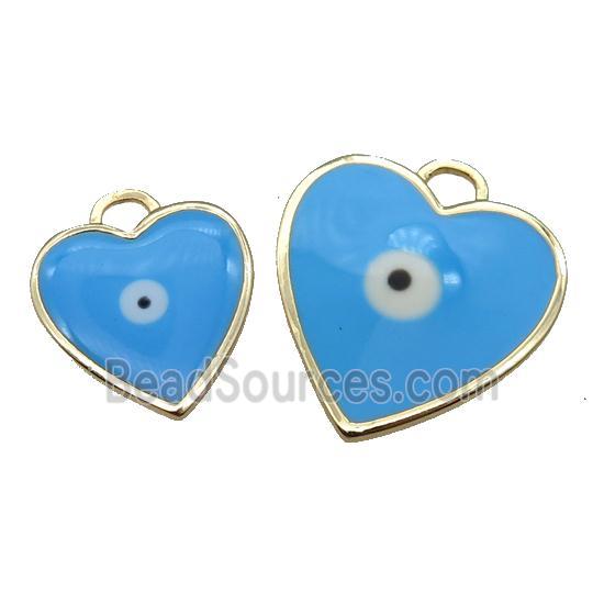 copper Heart pendant with blue enamel, evil eye, gold plated