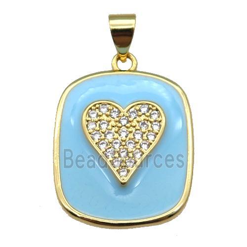 copper Rectangle paved zircon with lt.blue enamel, heart, gold plated