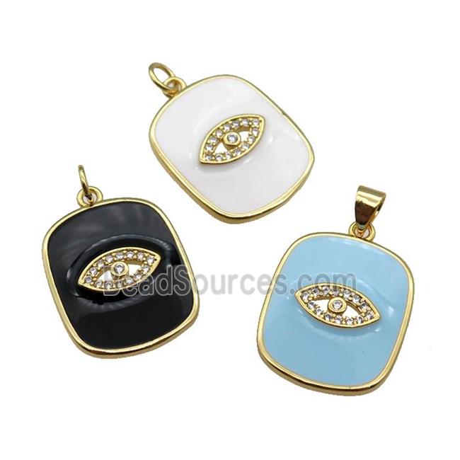 copper Rectangle paved zircon with enamel, eye, gold plated, mixed