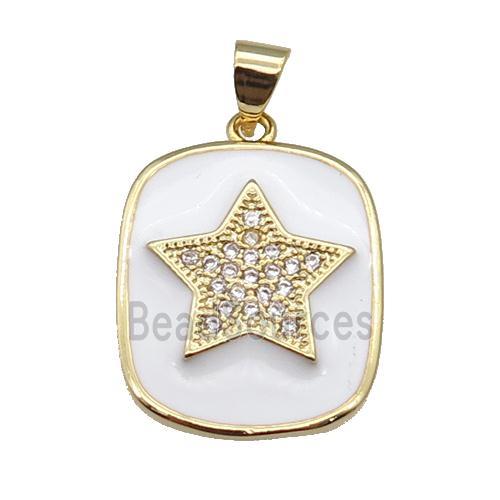 copper Rectangle paved zircon with white enamel, star, gold plated